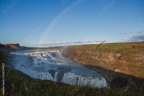Gullfoss waterfall at sunrise is the biggest waterfall in Iceland, landscape photography