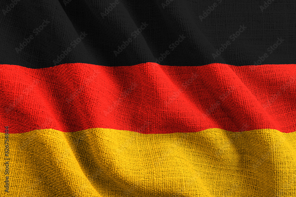 The national flag of Germany waving in the wind. German tricolor three equal horizontal bands black, red and yellow. Colors of Deutschland. The national flag of Germany waving in the wind. German tricolor three equal horizontal bands black, red and yellow. Colors of Deutschland.