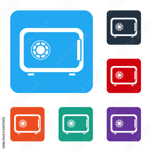 White Safe icon isolated on white background. The door safe a bank vault with a combination lock. Reliable Data Protection. Set icons in color square buttons. Vector Illustration