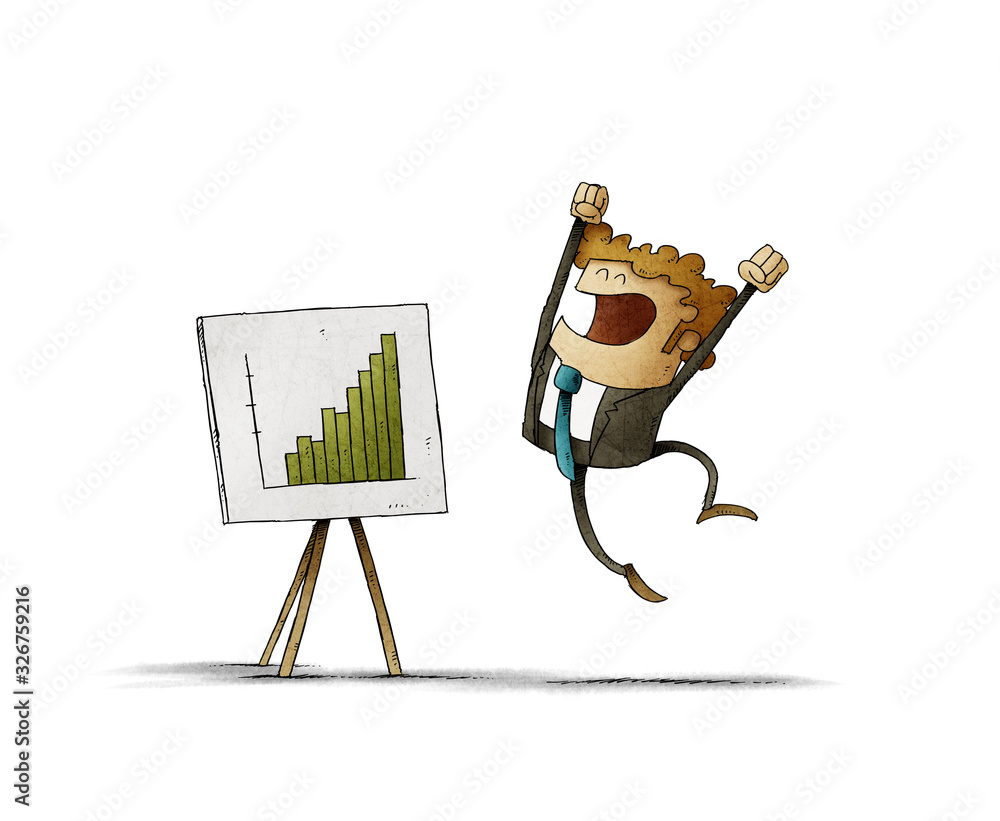 businessman-jumps-of-happiness-when-seeing-a-panel-with-a-graph-of-good