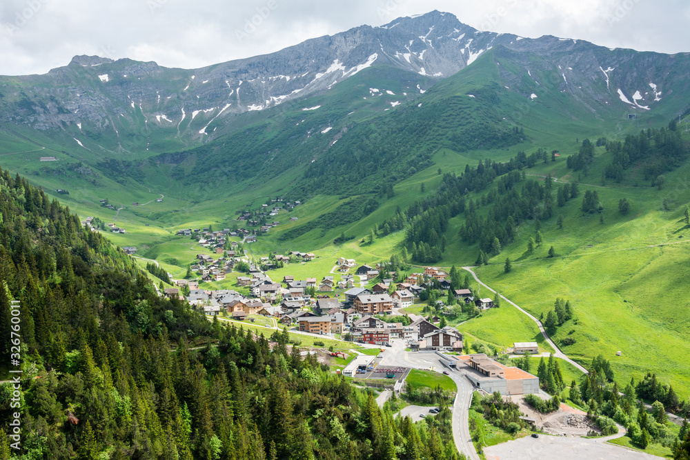 Fototapeta premium View over Malbun village of Liechtenstein.
