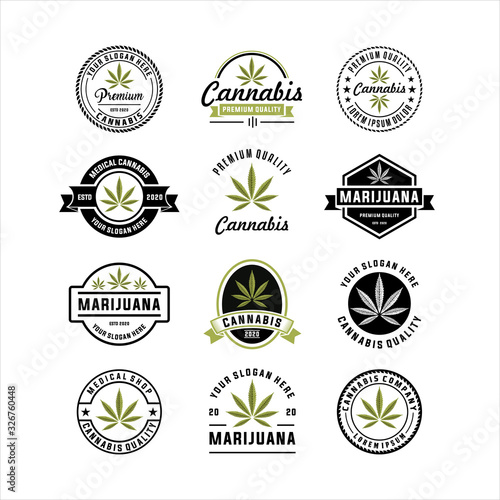 Set of Modern cannabis and marijuana logo templates, logo design elements. Vector illustration and logotype template, Medical cannabis logo 