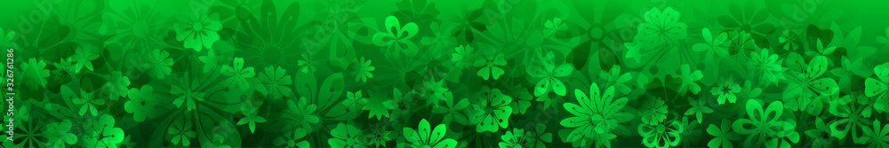 Fototapeta Spring banner of various flowers in green colors with seamless horizontal repetition