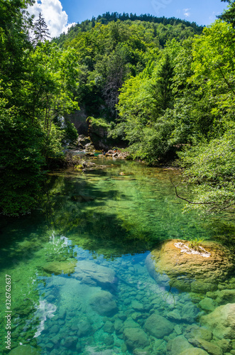 Landscape in Vintgar Gorge  Soteska Vintgar  near Bled town in Slovenia