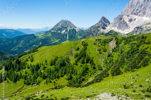 Mountainous view toward Rotelstein mountain (2247m) in Schladming-Dachstein region of Styria in Austria.