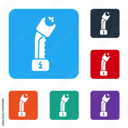 White Police electric shocker icon isolated on white background. Shocker for protection. Taser is an electric weapon. Set icons in color square buttons. Vector Illustration