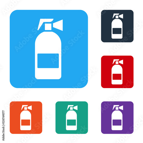 White Fire extinguisher icon isolated on white background. Set icons in color square buttons. Vector Illustration