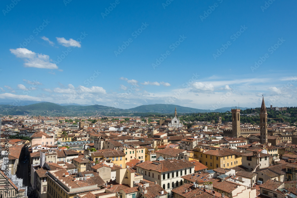panorama picture took in the Cattedrale di Santa Maria del Fiore, located in Florence, Italy. South views of Florence