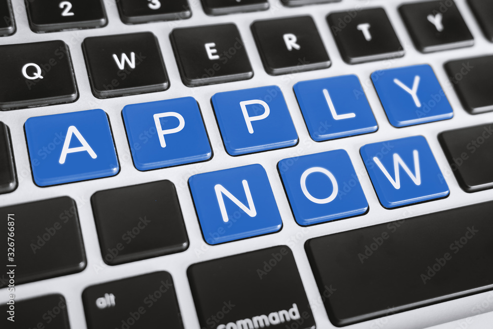 Job Recruitment Concept. Apply Now Word on Computer Keyboard. Job Recruitment Concept. Apply Now Word on Computer Keyboard.
