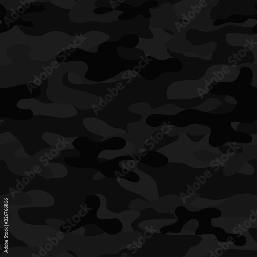 Camouflage black print template. Army texture. Stylish military pattern. Vector