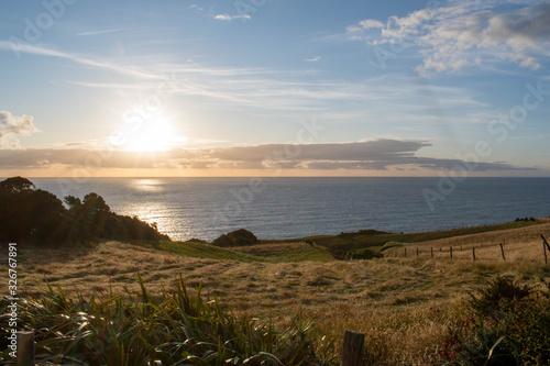 Beautiful sunset and meadows at Chiloe, Chile