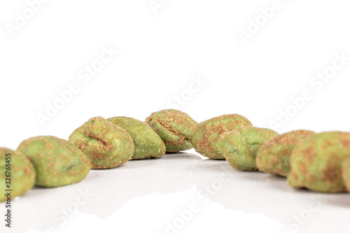 Lot of whole wasabi green peanut isolated on white background