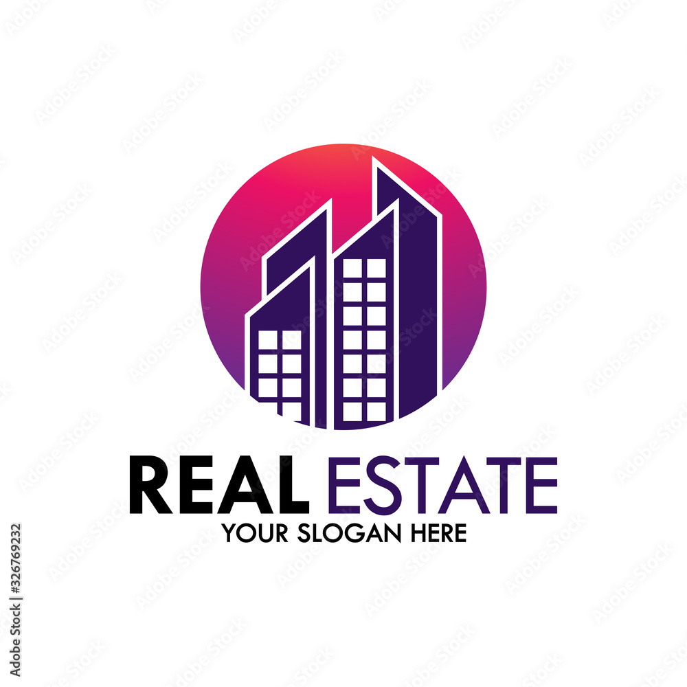 Real Estate vector gradient logo template concept. Modern buildings sign illustration. City symbol Real Estate vector gradient logo template concept. Modern buildings sign illustration. City symbol