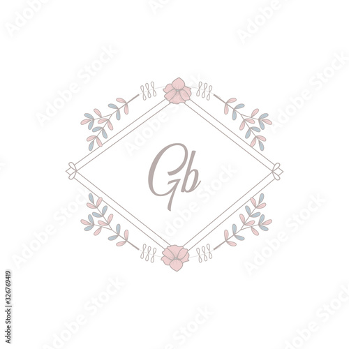 Minimalist logo initial gb with leaf element vector eps 10