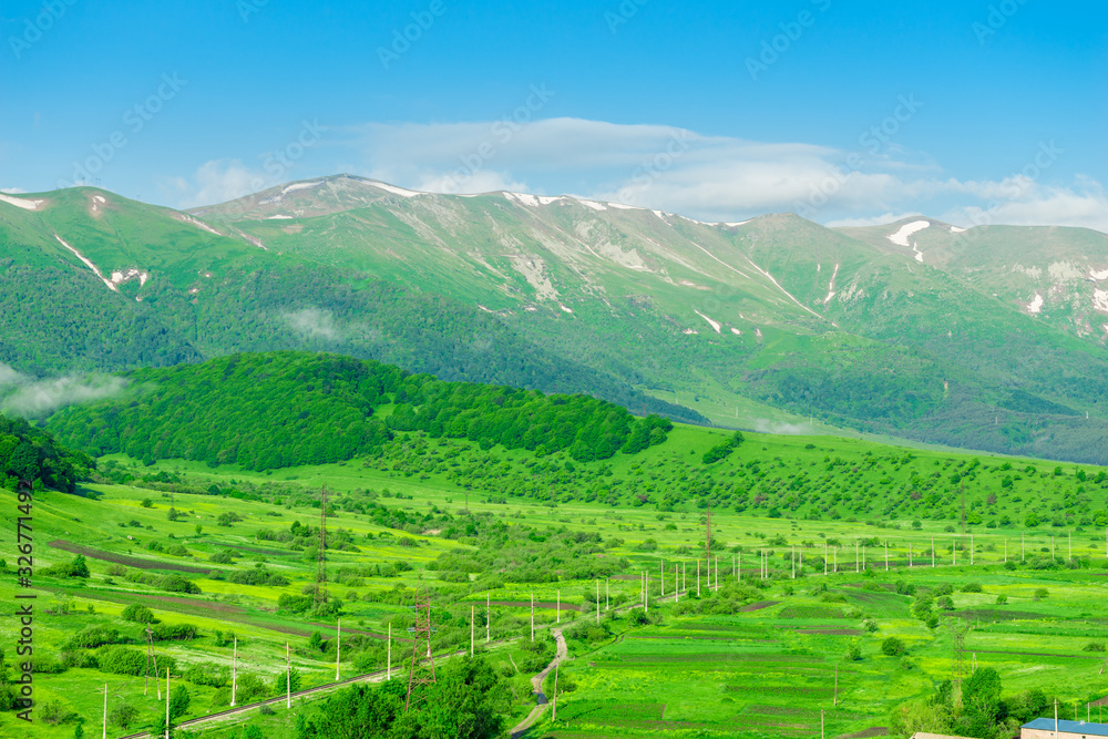 Beautiful landscapes - mountains and meadows on a sunny summer day, Armenia