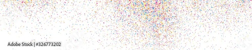 Abstract Explosion of Confetti. Colorful Grainy Texture Isolated on White Panoramic Background. Colored Stains and Blots. Wide Horizontal Long Banner For Site. Illustration, EPS 10.  