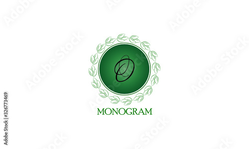 Floral logo for design of monograms, invitations, frames, menus, labels and websites. Graphic elements with letter O for design of catalogs and brochures of cafe, business.