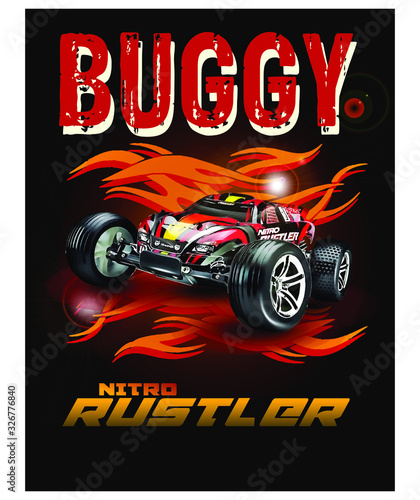 Buggy Off Road Scale RC Hobby. T shirt Design with Dynamic Colors. Vector Illustration.