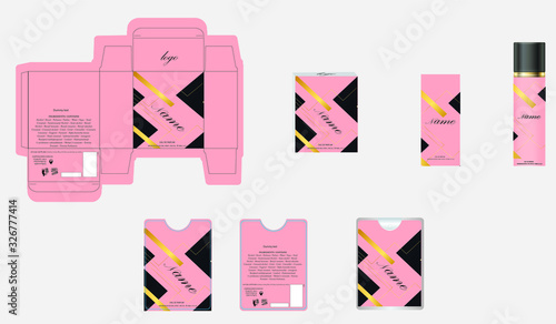 Packaging design, luxury perfume box,  pocket perfume and deo design template and mock up box. Illustration vector.