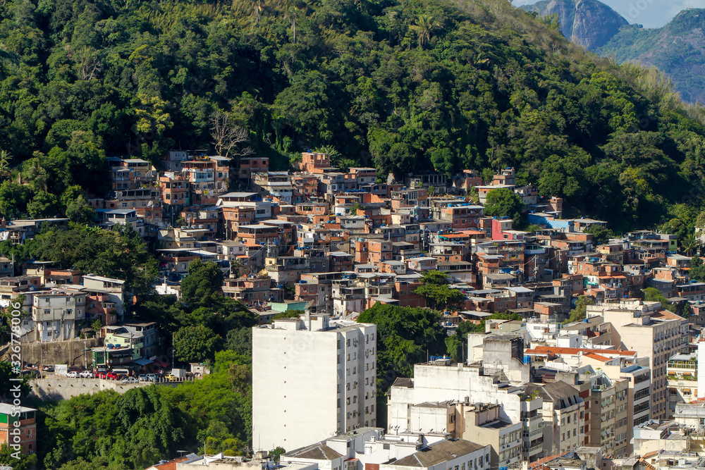 Favela, crowded Brazilian slum in Morro da Babilônia, Rio de Janeiro