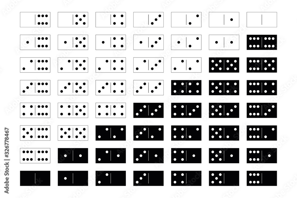 Domino sets of 28 tiles. Two packages in black and white. Simple flat vector illustration