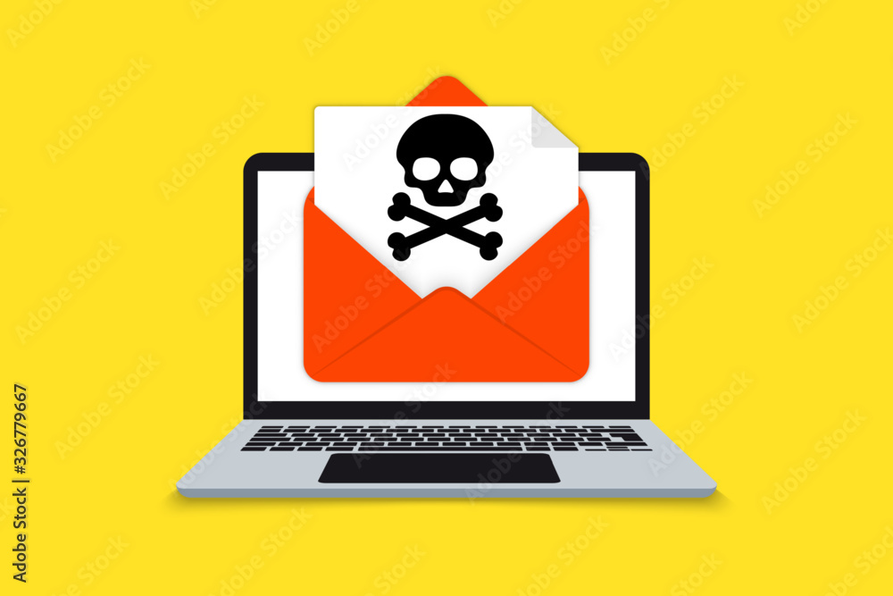 Alert notification on laptop computer, malware concept, a virus, spam, malicious application or hacking a laptop. Malware notification. Warning virus alert alarm on screen. Envelope malware message Alert notification on laptop computer, malware concept, a virus, spam, malicious application or hacking a laptop. Malware notification. Warning virus alert alarm on screen. Envelope malware message