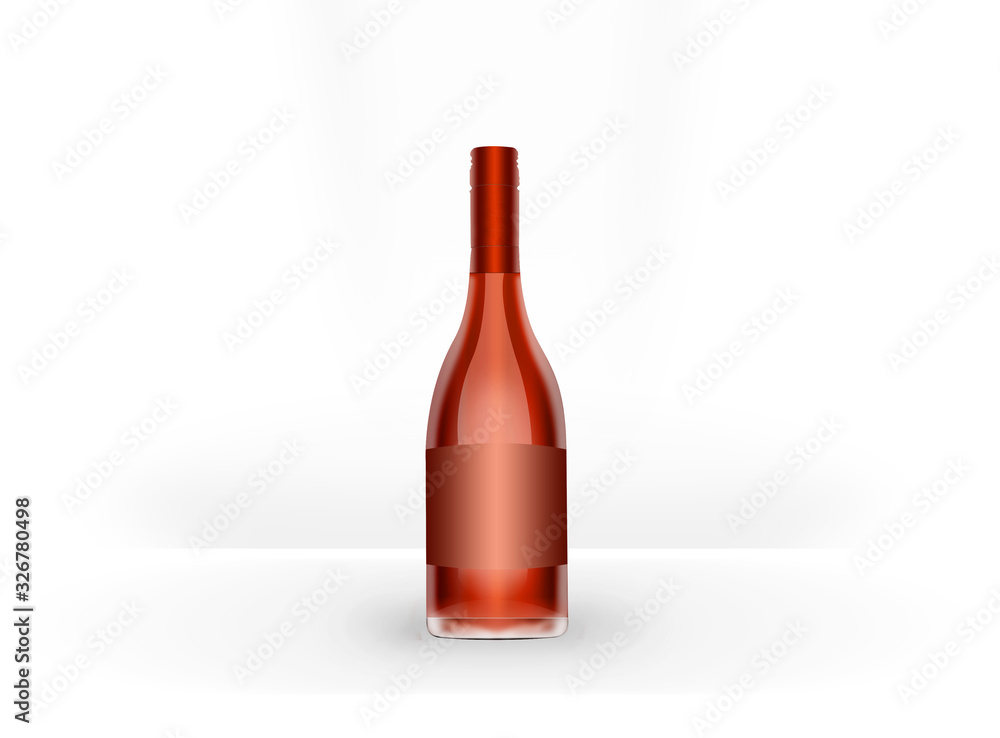 Realistic wine bottle on the isolated on white floor and wall. Infinity background. Realistic wine bottle on the isolated on white floor and wall. Infinity background.