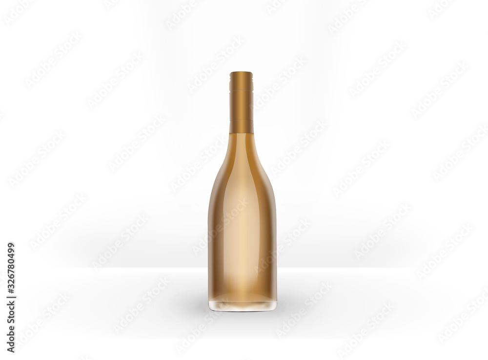 Realistic wine bottle on the isolated on white floor and wall. Infinity background. Realistic wine bottle on the isolated on white floor and wall. Infinity background.