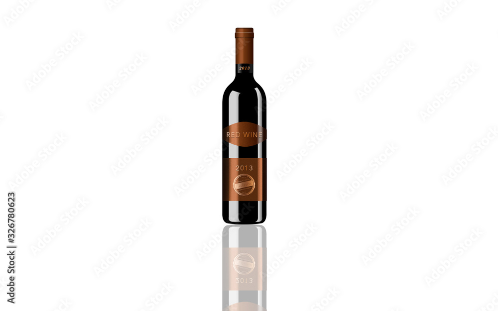 Realistic wine bottle on the floor with reflection. Solitude, solitaire. Isolated on white. Realistic wine bottle on the floor with reflection. Solitude, solitaire. Isolated on white.