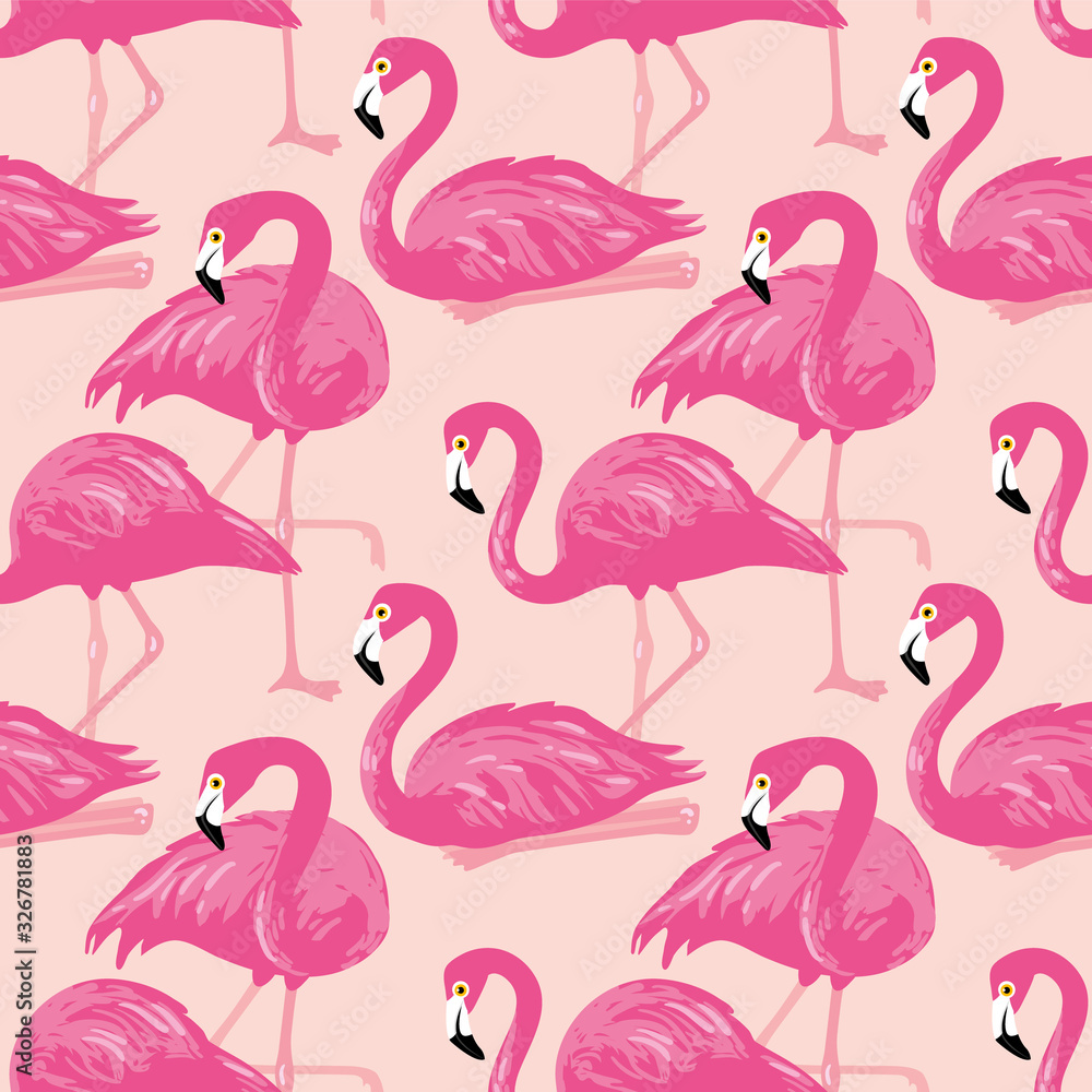 Obraz premium Vector seamless pattern with flamingos