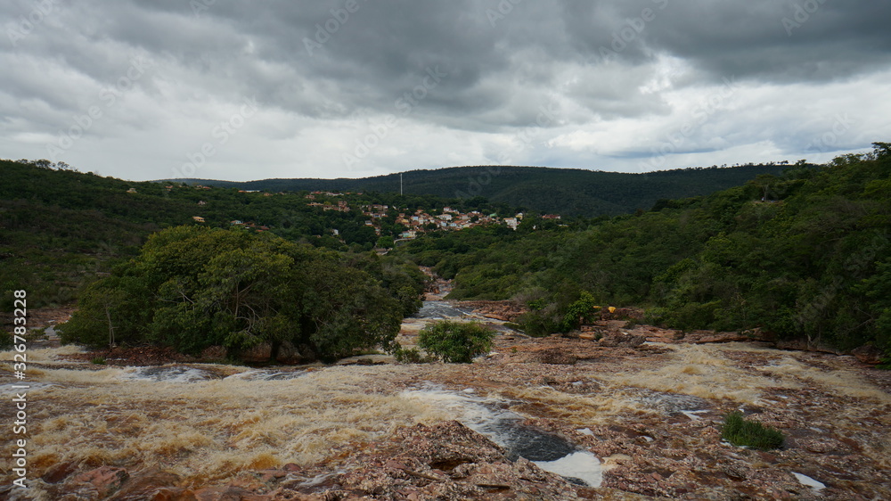 The stream of the mountain river flows to the small town of Lencois, which is located in the jungle of Chapada Diamantina, Bahia, Brazil.