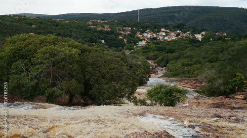 The stream of the mountain river flows to the small town of Lencois, which is located in the jungle of Chapada Diamantina, Bahia, Brazil.