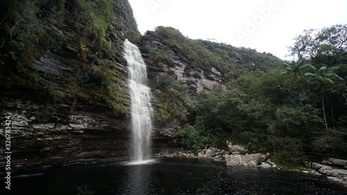 Waterfall in a tropical forest in Chapada Diamantina  State of Bahia  Brazil.
