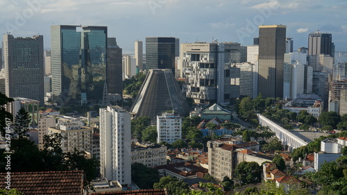 Aerial panoramic view to the skyscrapers in the downtown, Rio de Janeiro, Brazil.