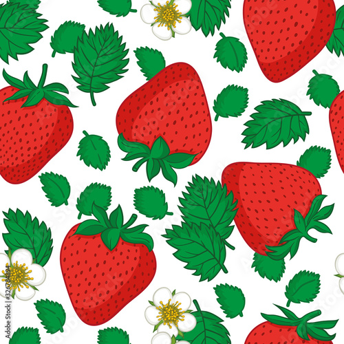 Vector seamless pattern with strawberries. Graphic stylized drawing.