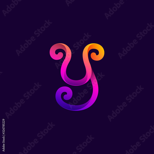 Y letter neon light logo.