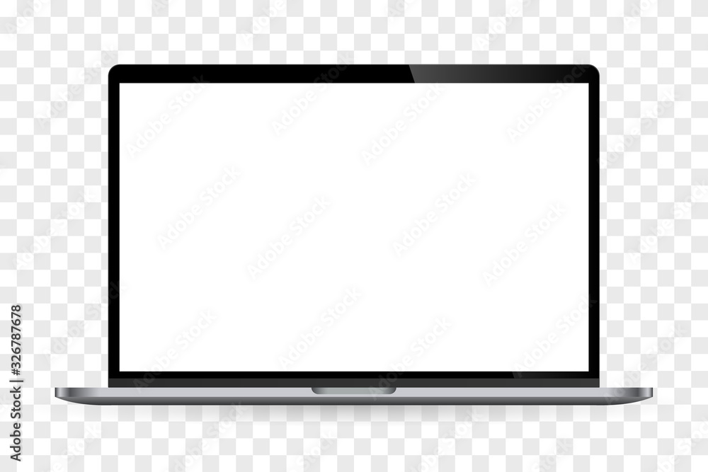 Realistic laptop computer monitor with white screen and checkerboard background. Illustration vector illustrator Ai EPS Realistic laptop computer monitor with white screen and checkerboard background. Illustration vector illustrator Ai EPS