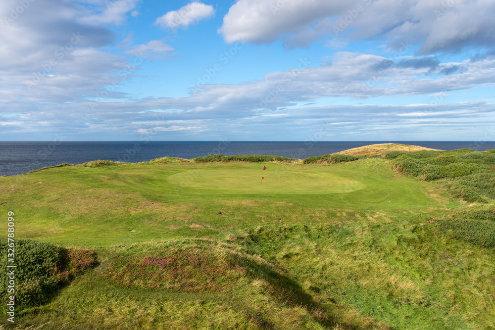 Golf course green on the coast