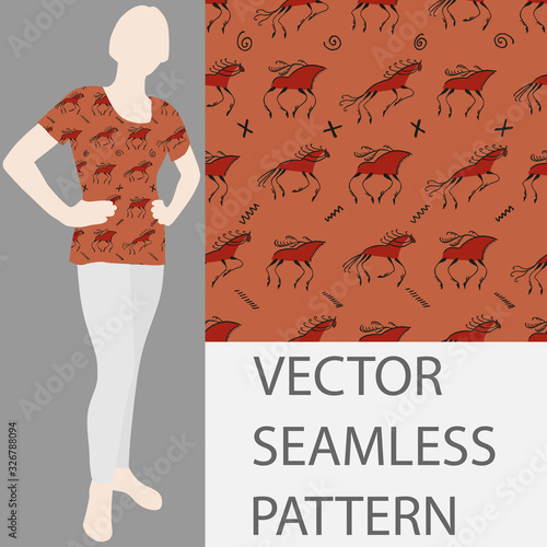 Vector seamless retro pattern, mezensky painting of the northern peoples. Fills, wallpaper, surface textures. photo