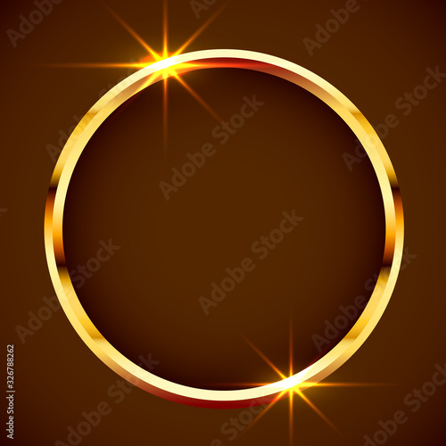 Gold shiny vintage circle border. Golden luxury realistic frame.