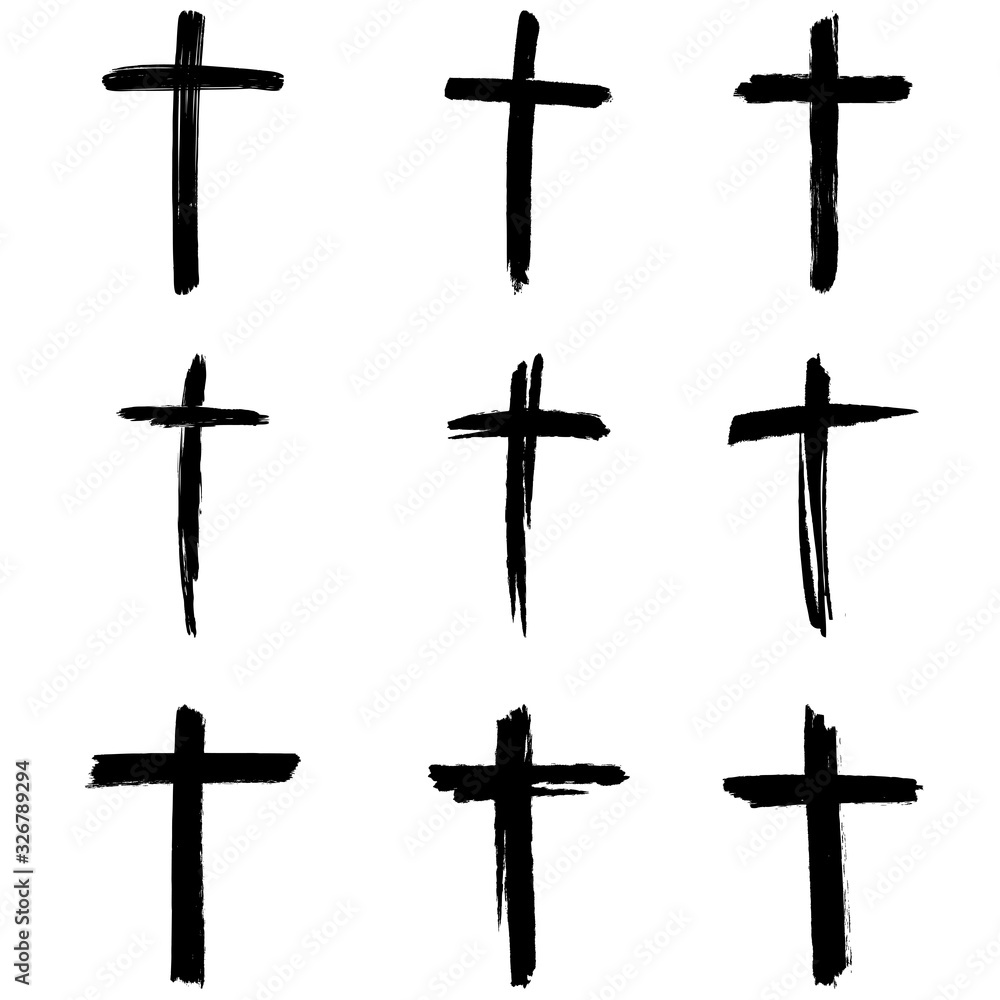 Christian cross. collection of signs of the cross. Easter, symbol of Christianity hand drawn vector illustration sketch