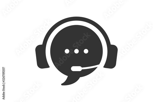 Live chat icon. Online web support system. Call center icon. Consept of live chat, messages of speech bubble with dots and headphones. Flat vector illustration isolated on white background.