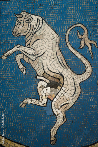 mosaic bull  floor in the street  Milan  Italy