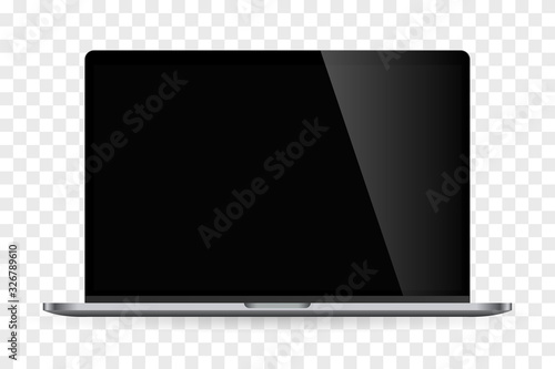 Realistic laptop computer monitor with black screen and checkerboard background. Illustration vector illustrator Ai EPS