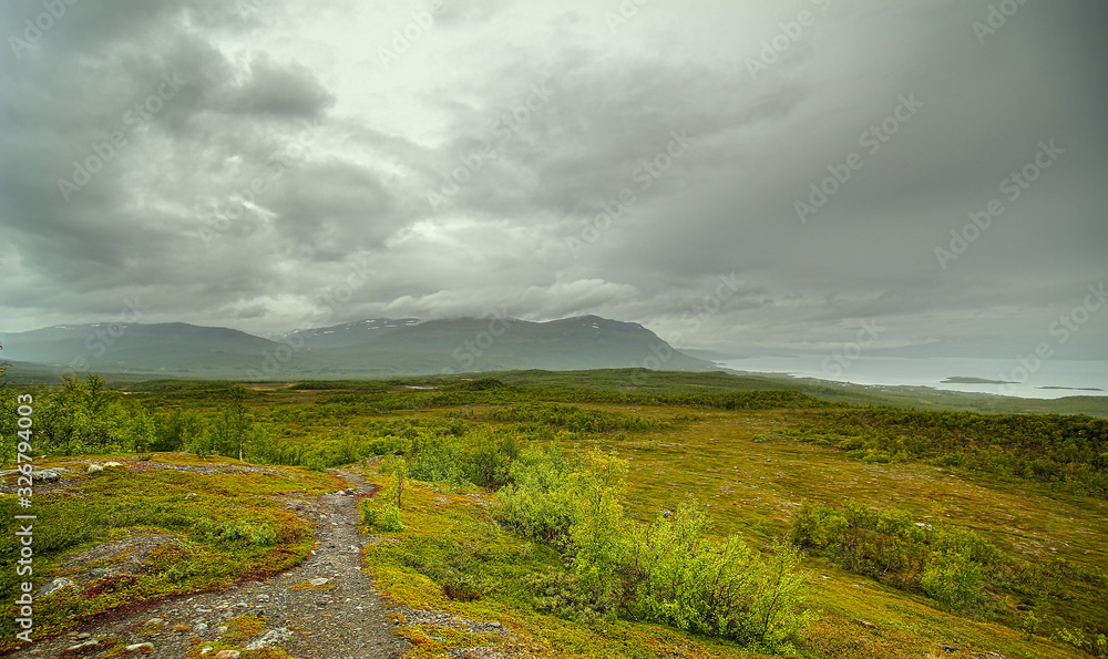 View from the hill paddus at Mount Nuolja and Lake Tornetrask near Abisko, Sweden