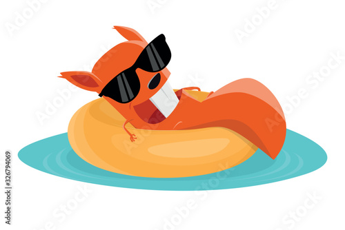 funny cartoon squirrel on a floating tire