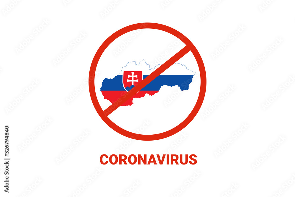 Coronavirus in Slovakia. Map with flag and warning on white background. Epidemic alert. Covid-19, 2019-nCoV.