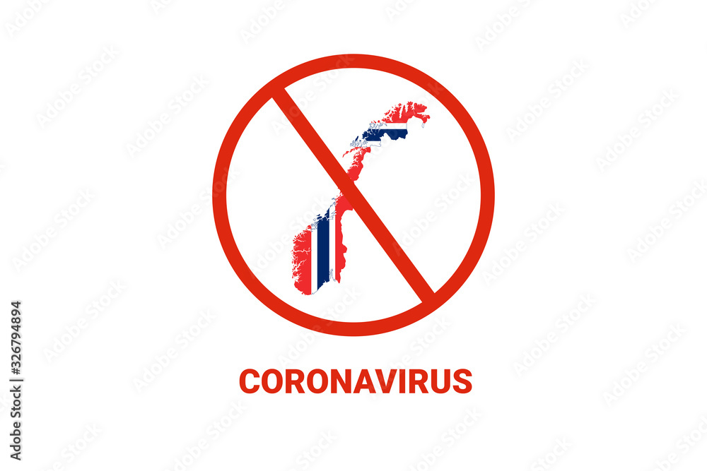 Coronavirus in Norway. Map with flag and warning on white background. Epidemic alert. Covid-19, 2019-nCoV. Coronavirus in Norway. Map with flag and warning on white background. Epidemic alert. Covid-19, 2019-nCoV.