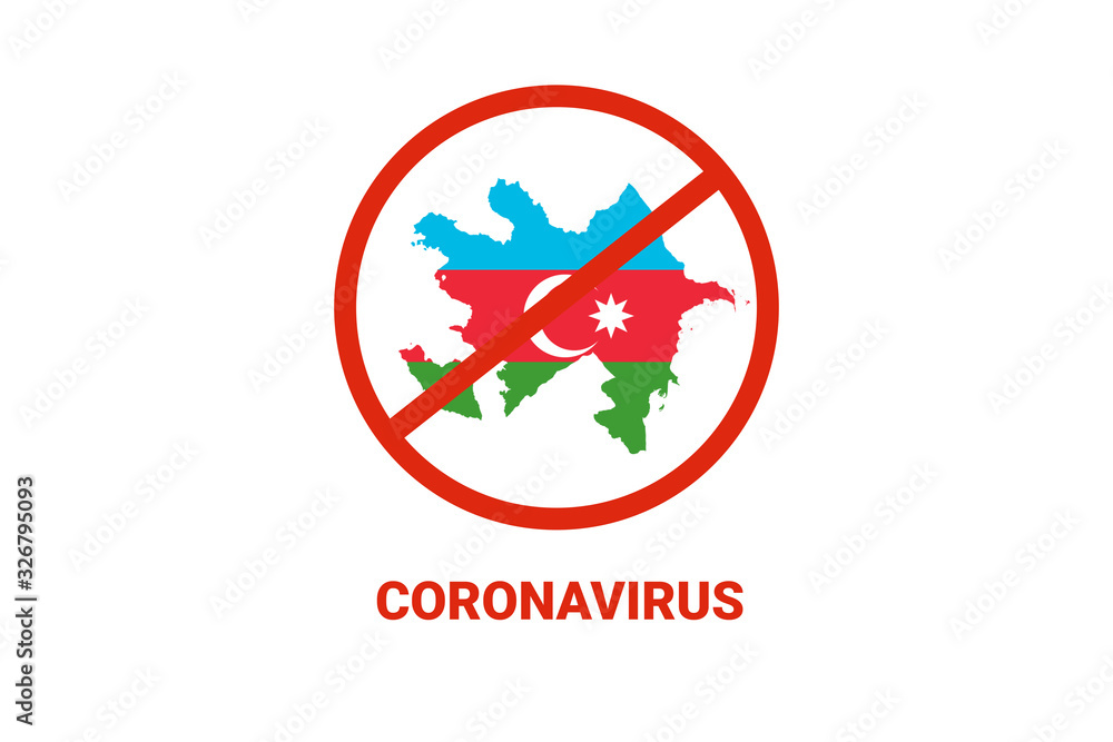 Coronavirus in Azerbaijan. Map with flag and warning on white background. Epidemic alert. Covid-19, 2019-nCoV.