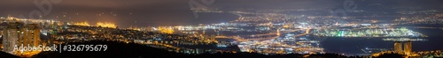 Panorama Of Haifa At Night And Metropolitan Area And Industrial Zone of Haifa At Night, Aerial View, Israel